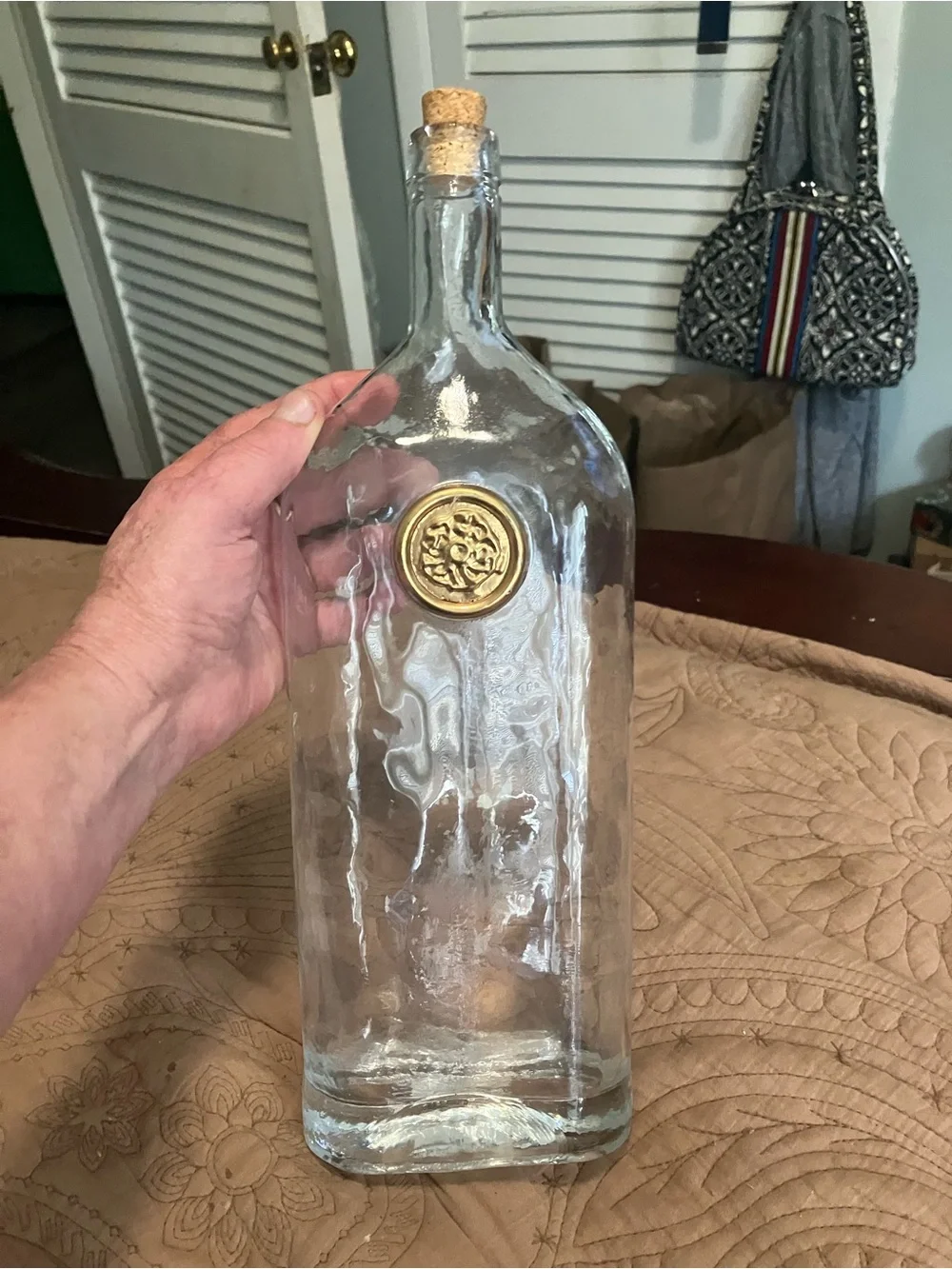 NWT Pier 1 Clear Glass Bottle Resembling Vintage Whiskey Decanters